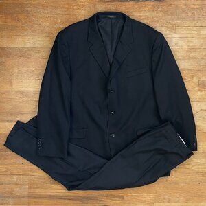 Vintage Mens Suit Set Size 48L Blazer 36x30 Pants 90s Black Wool Double Pleated